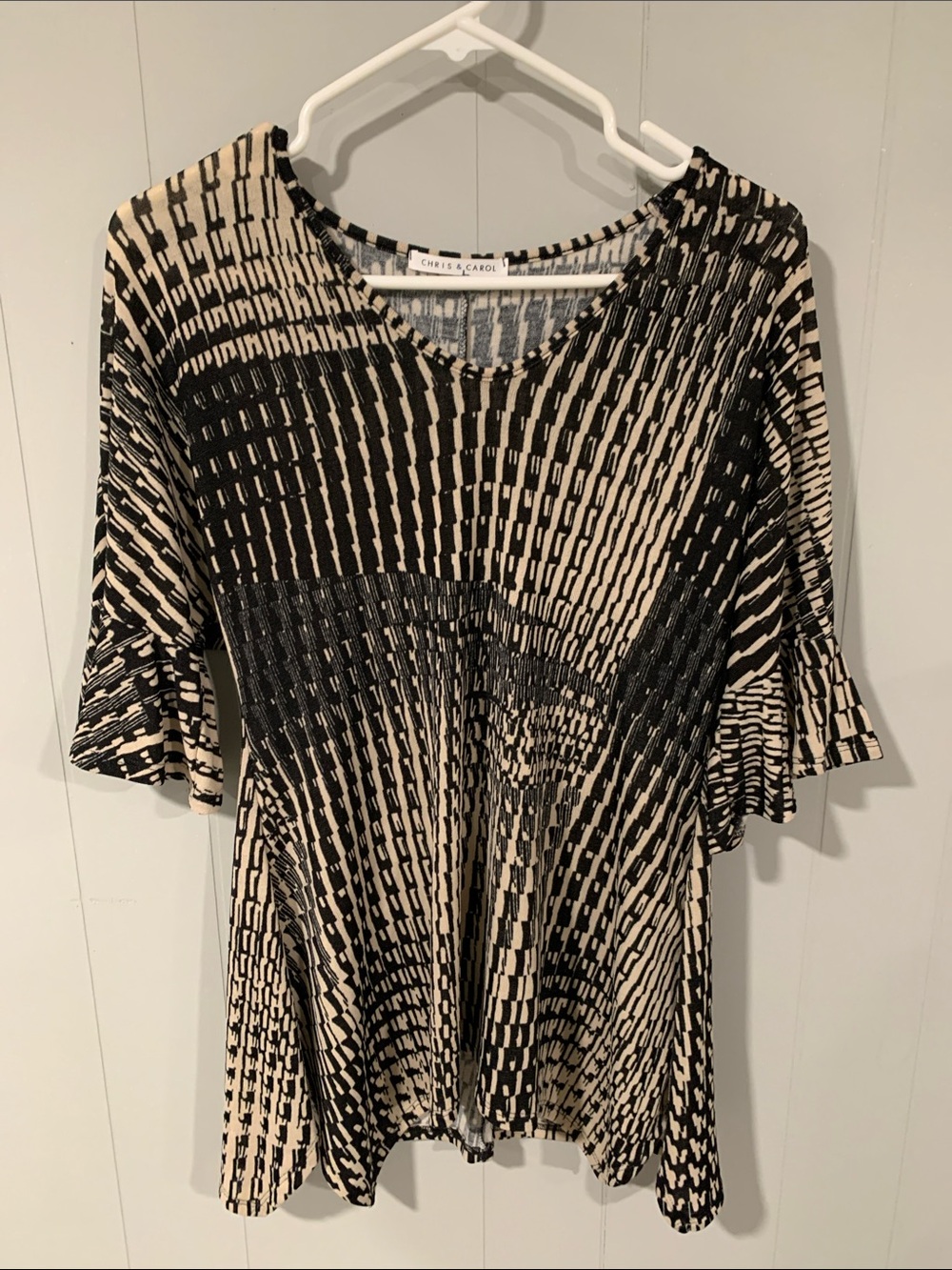 Chris & Carol Black and Cream Geometric-Print Tunic Size M